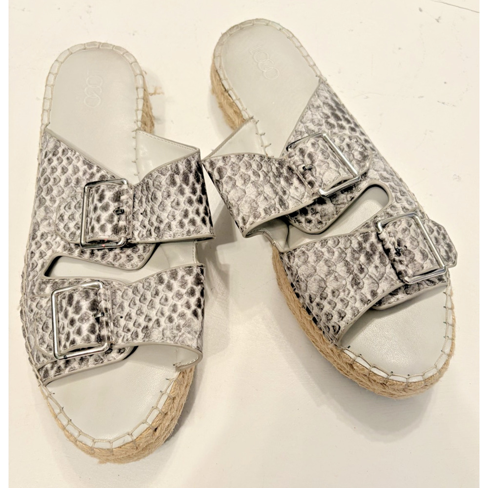 Logo Lori Goldstein Grey White Snake Leather Lindsay Slide Sandal 8.5